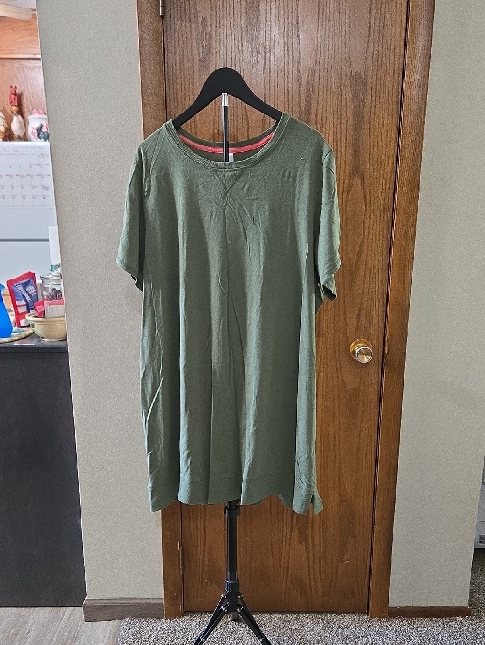 Cacique Olive Green Short Sleeve Sleep Shirt with Pink Trim - Never Worn